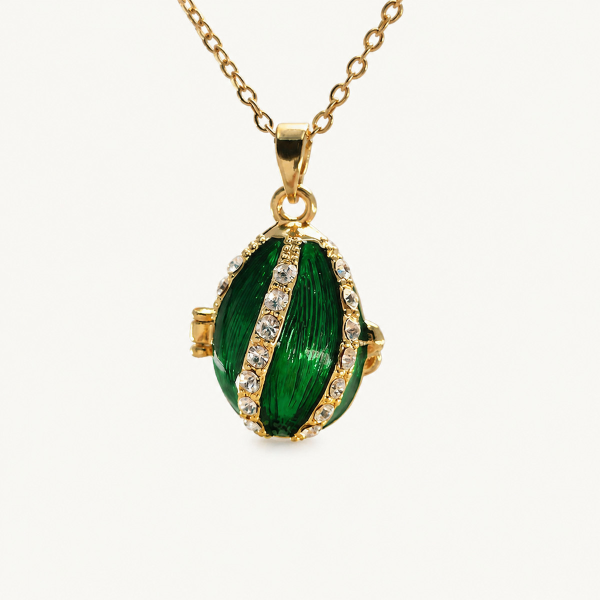 Crystal Ribbon Enamel Faberge Egg Locket Pendant - view 12