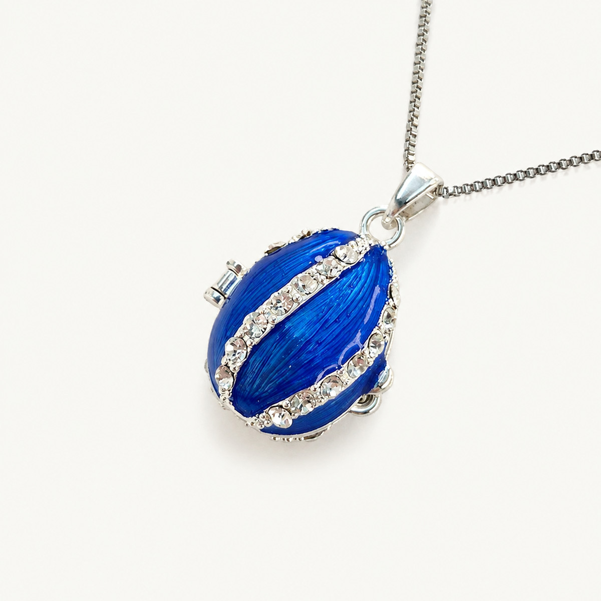 Crystal Ribbon Enamel Faberge Egg Locket Pendant - view 11