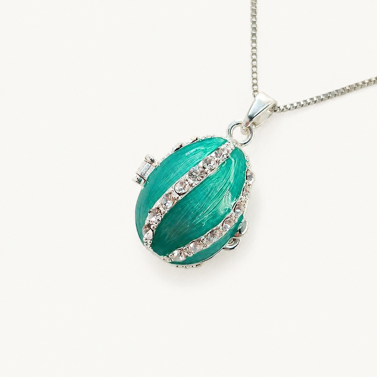 Crystal Ribbon Enamel Faberge Egg Locket Pendant - view 10