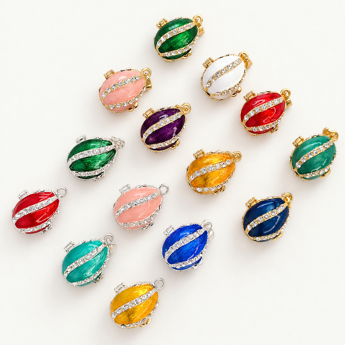 Crystal Ribbon Enamel Faberge Egg Locket Pendant - view 15