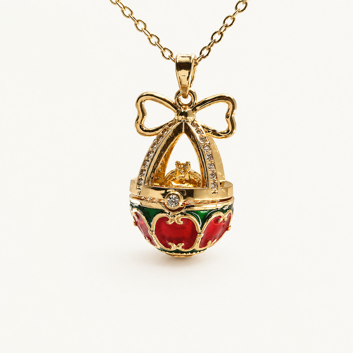 Bow Crown Enamel Faberge Egg Locket Pendant - view 2