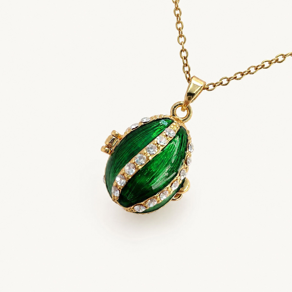 Crystal Ribbon Enamel Faberge Egg Locket Pendant