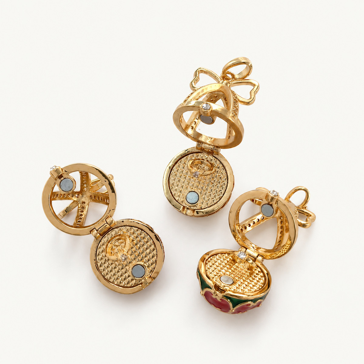 Bow Crown Enamel Faberge Egg Locket Pendant - view 5