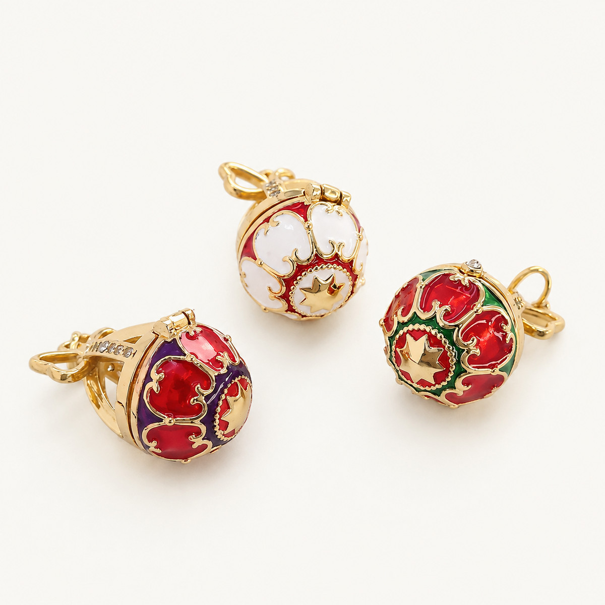 Bow Crown Enamel Faberge Egg Locket Pendant - view 6