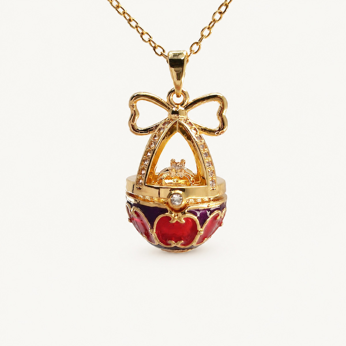 Bow Crown Enamel Faberge Egg Locket Pendant