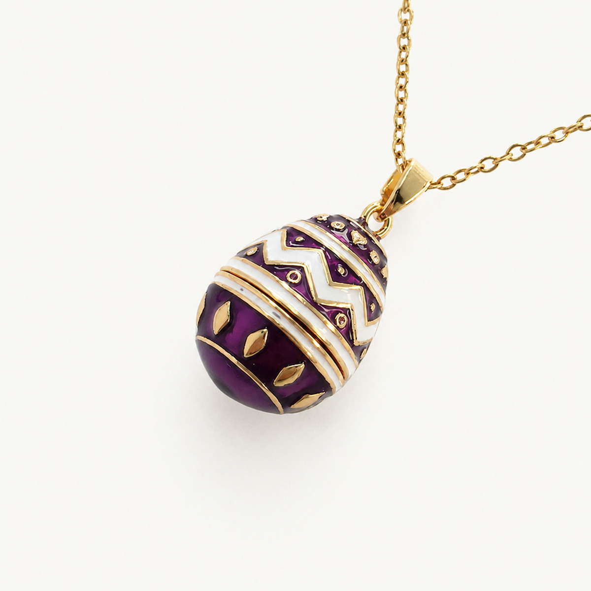 Chevron Enamel Faberge Egg Locket Pendant - view 2