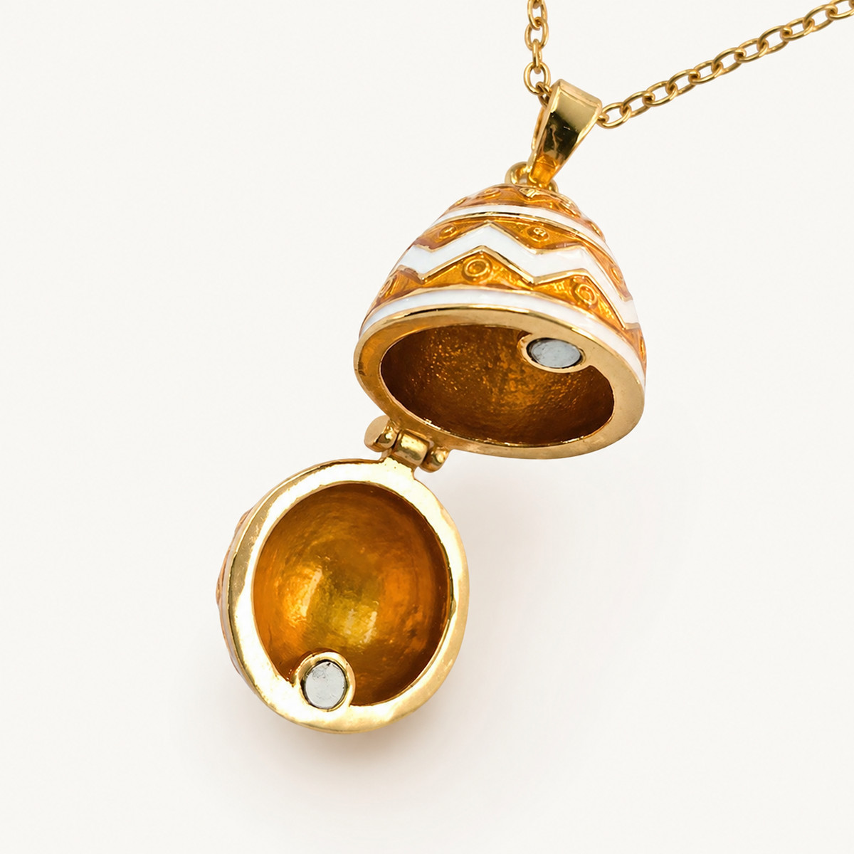 Chevron Enamel Faberge Egg Locket Pendant - view 7
