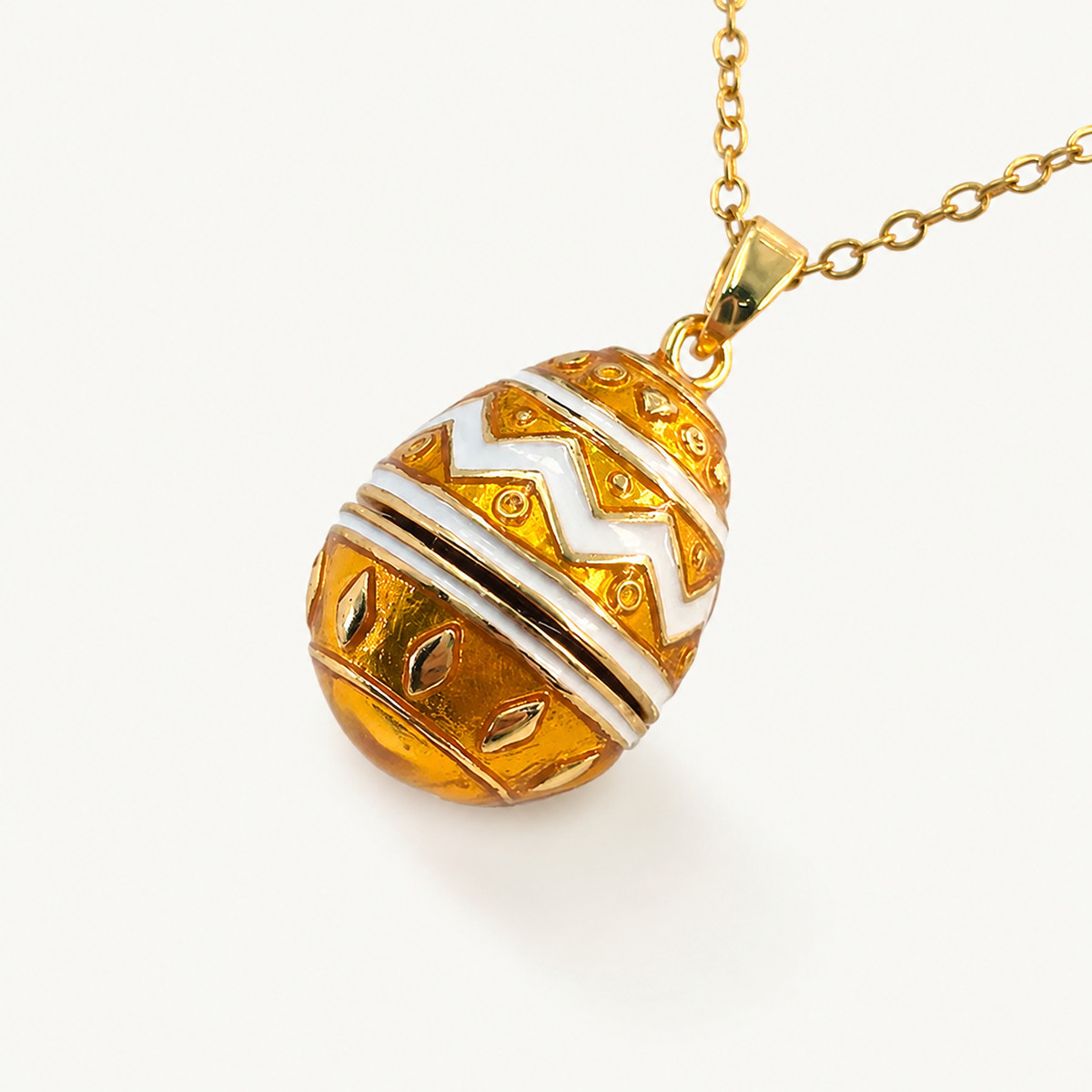 Chevron Enamel Faberge Egg Locket Pendant - view 6