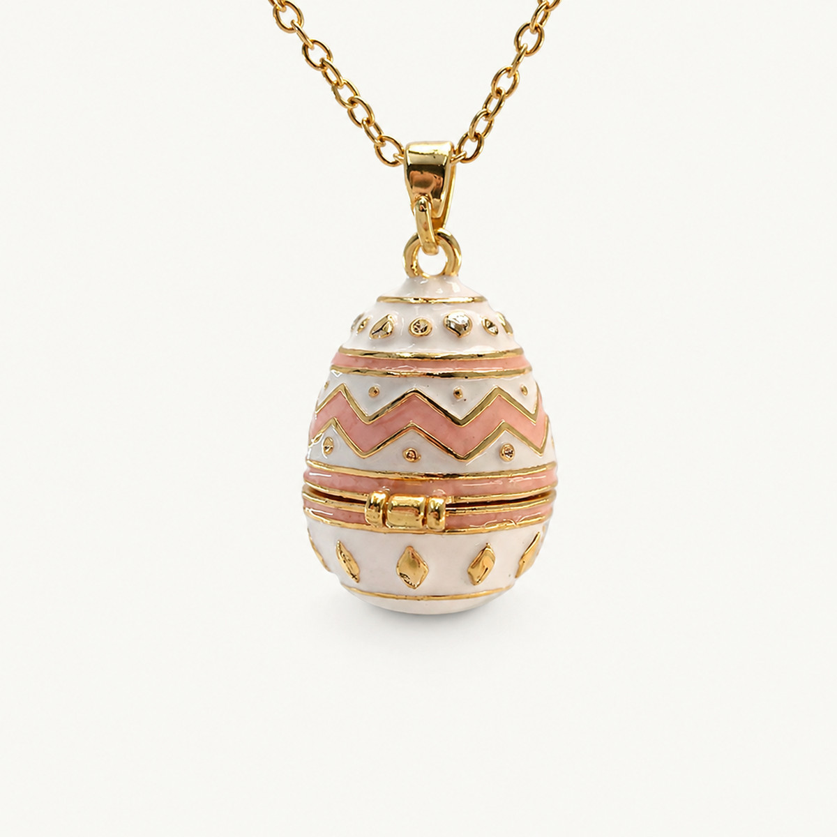Chevron Enamel Faberge Egg Locket Pendant - view 4