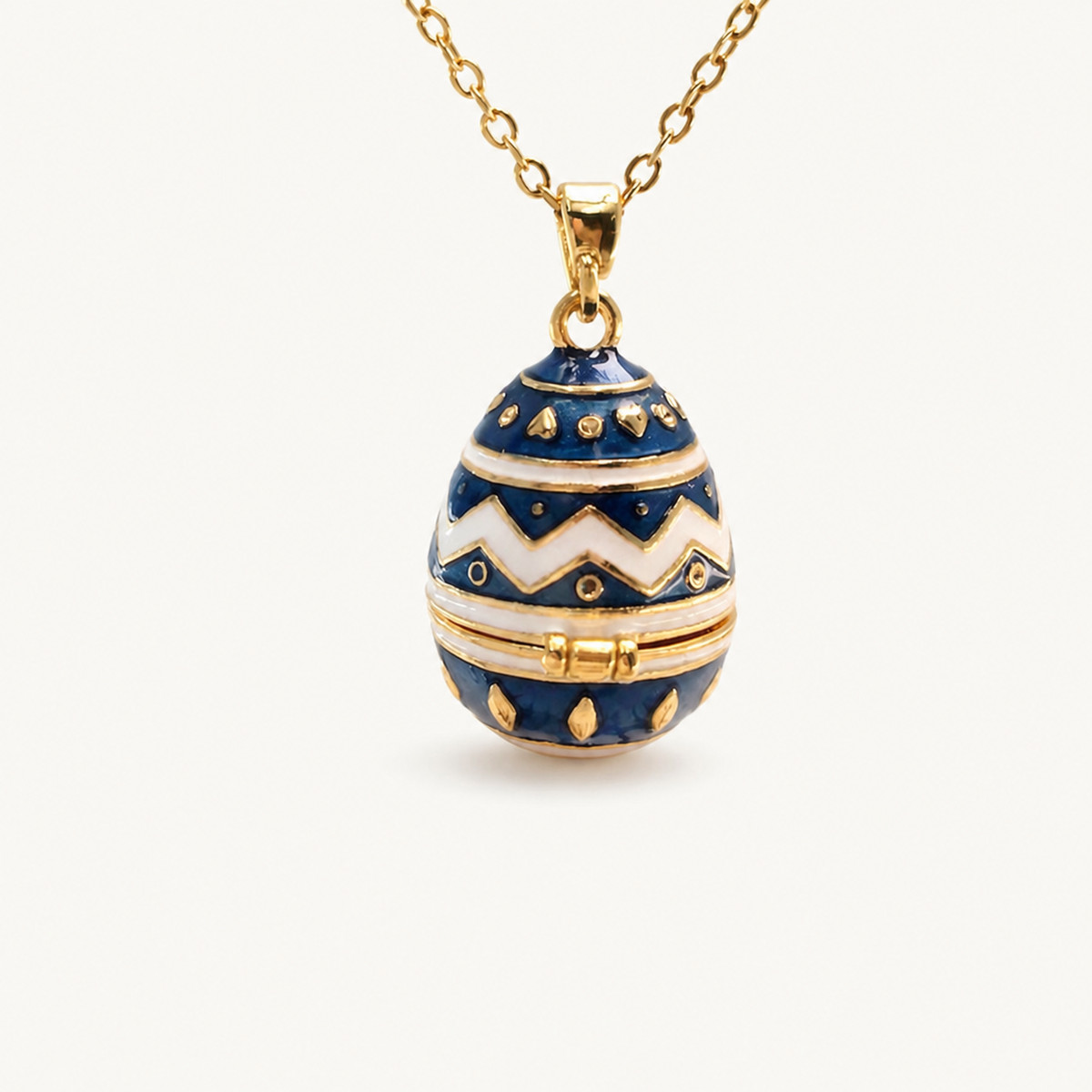 Chevron Enamel Faberge Egg Locket Pendant - view 3