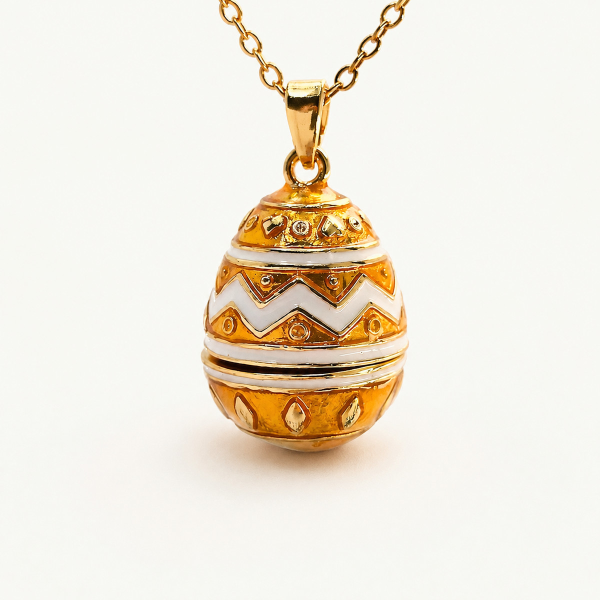 Chevron Enamel Faberge Egg Locket Pendant - view 5