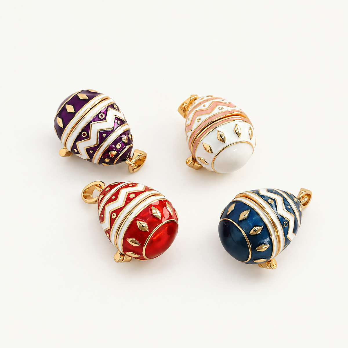Chevron Enamel Faberge Egg Locket Pendant - view 8