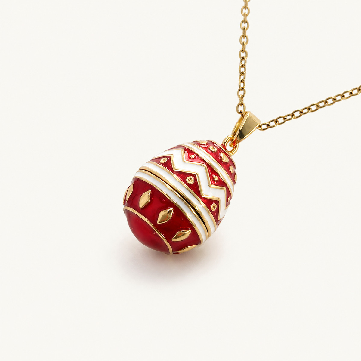 Chevron Enamel Faberge Egg Locket Pendant