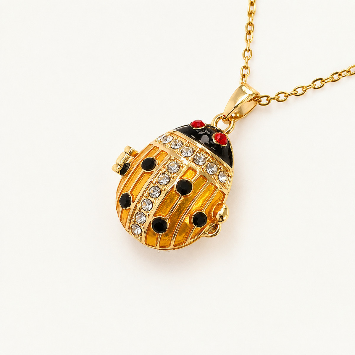 Ladybug Crystal Enamel Egg Locket Pendant - view 4