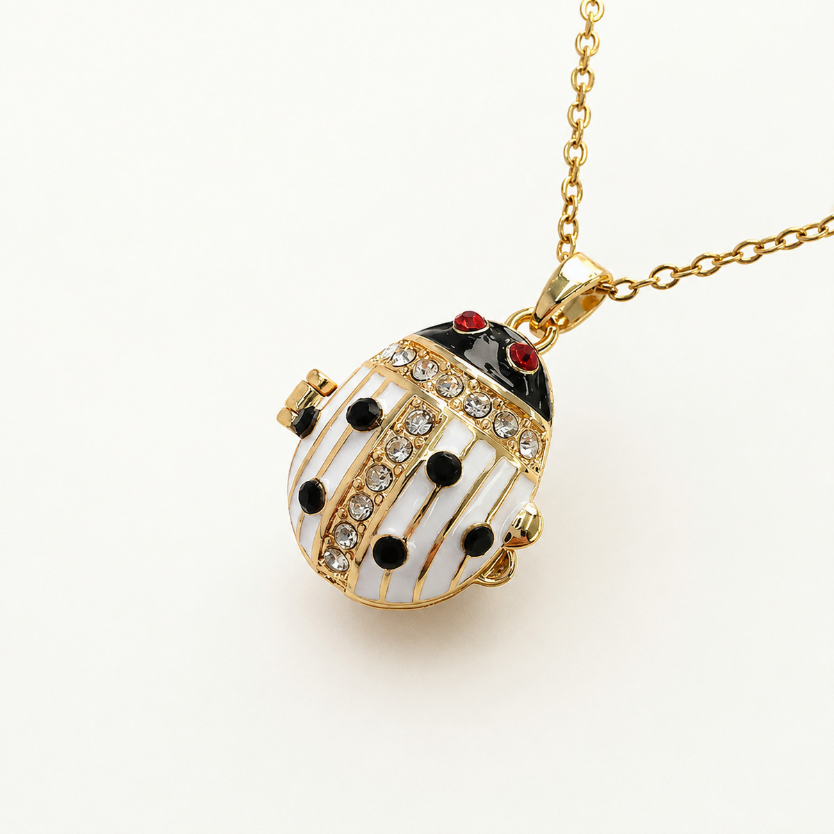 Ladybug Crystal Enamel Egg Locket Pendant - view 3