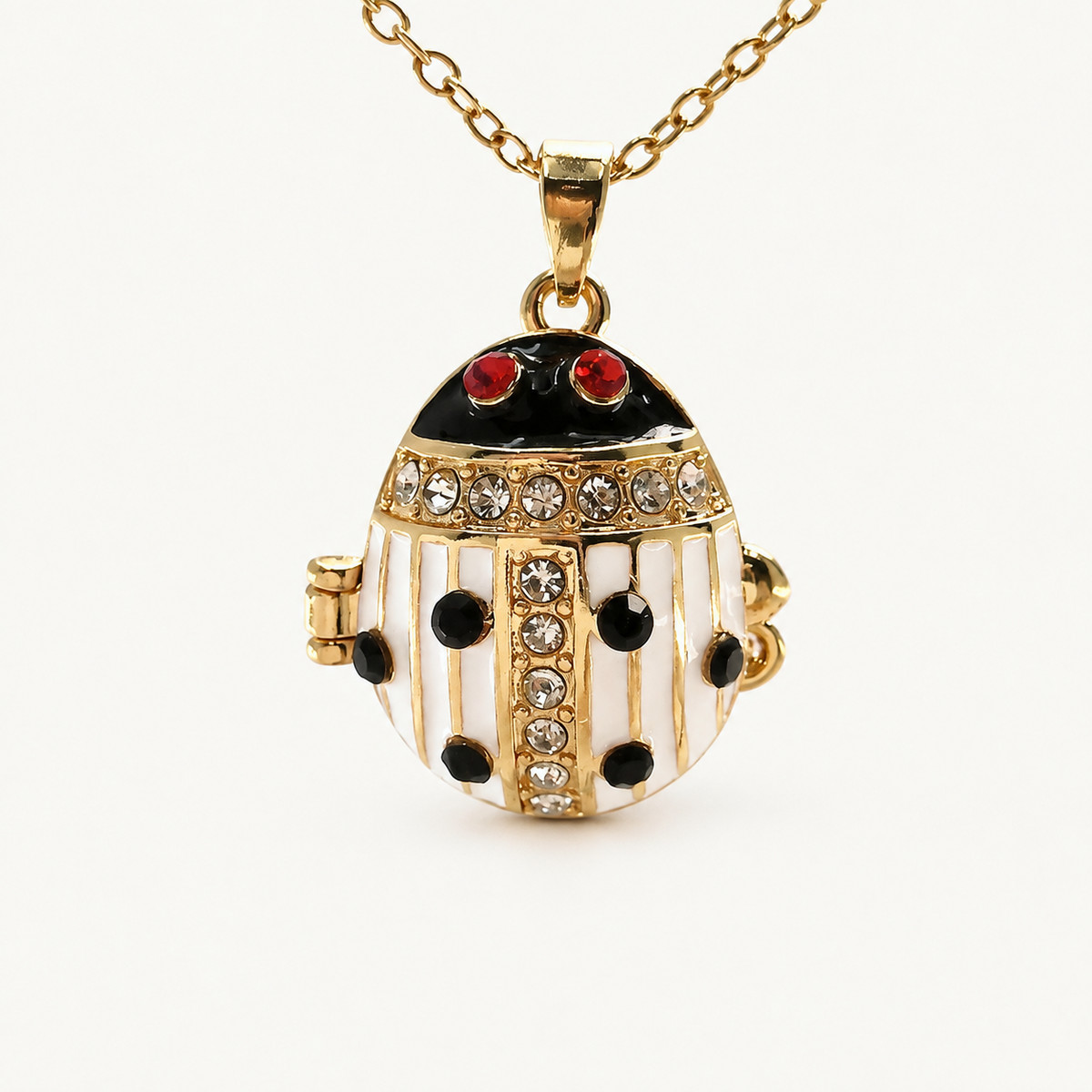 Ladybug Crystal Enamel Egg Locket Pendant - view 2