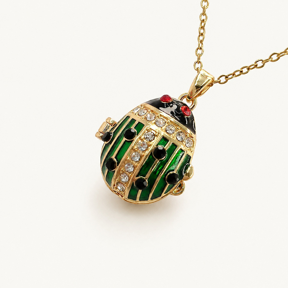 Ladybug Crystal Enamel Egg Locket Pendant - view 5
