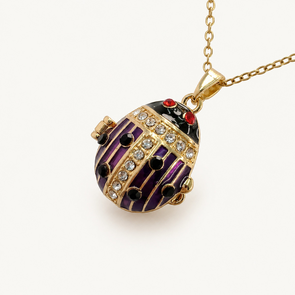 Ladybug Crystal Enamel Egg Locket Pendant - view 7
