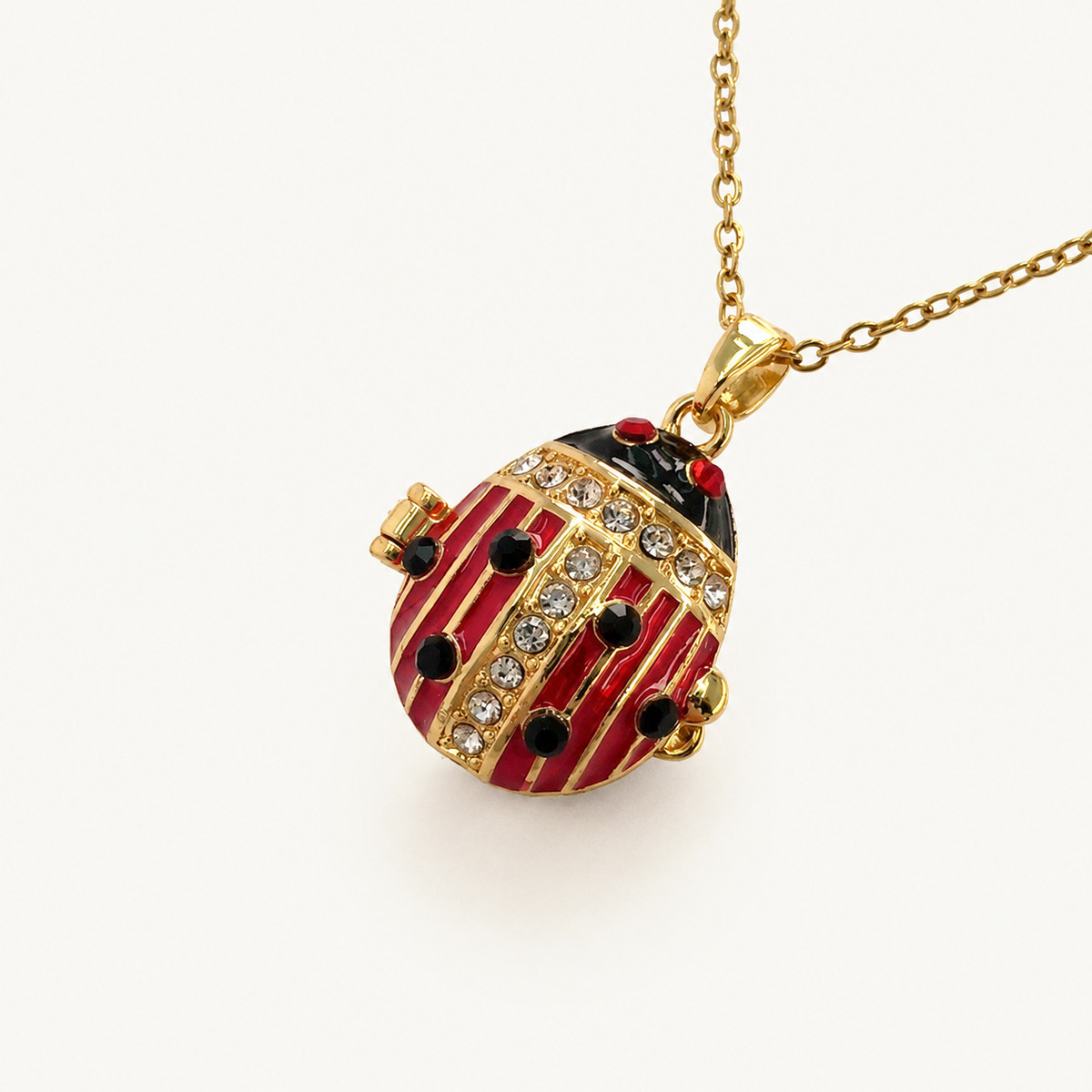 Ladybug Crystal Enamel Egg Locket Pendant - view 6