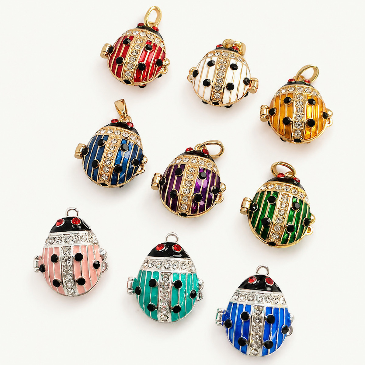 Ladybug Crystal Enamel Egg Locket Pendant - view 9
