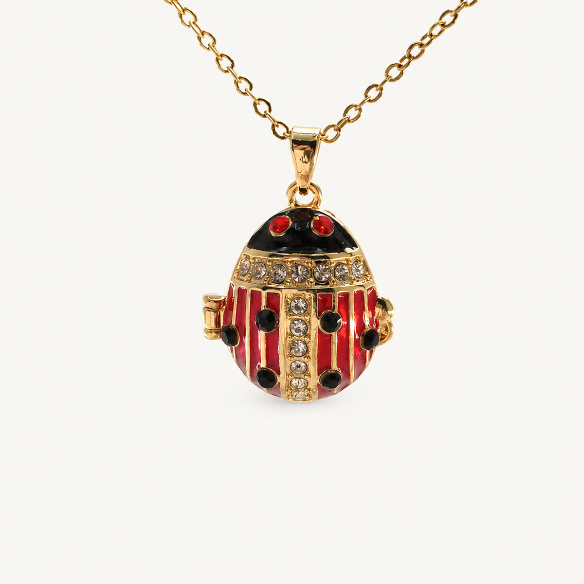 Ladybug Crystal Enamel Egg Locket Pendant