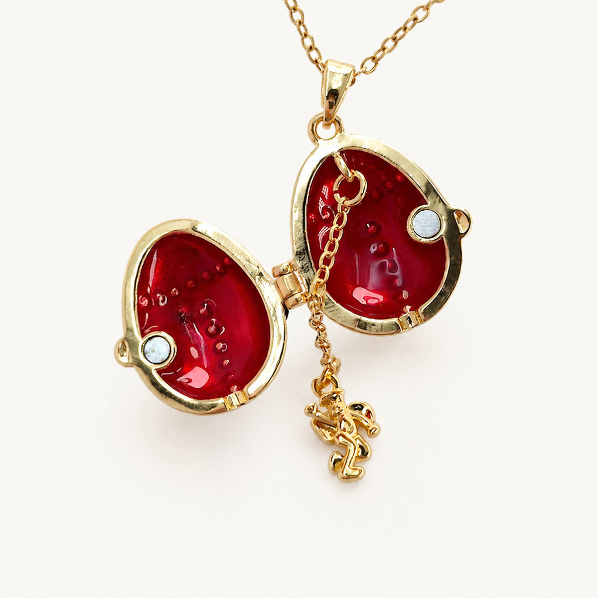 Crystal Band Enamel Faberge Egg Locket Pendant - view 2