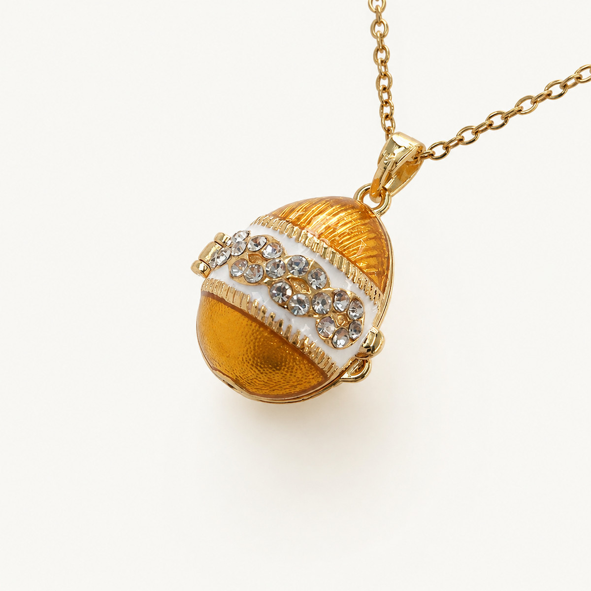 Crystal Band Enamel Faberge Egg Locket Pendant - view 3