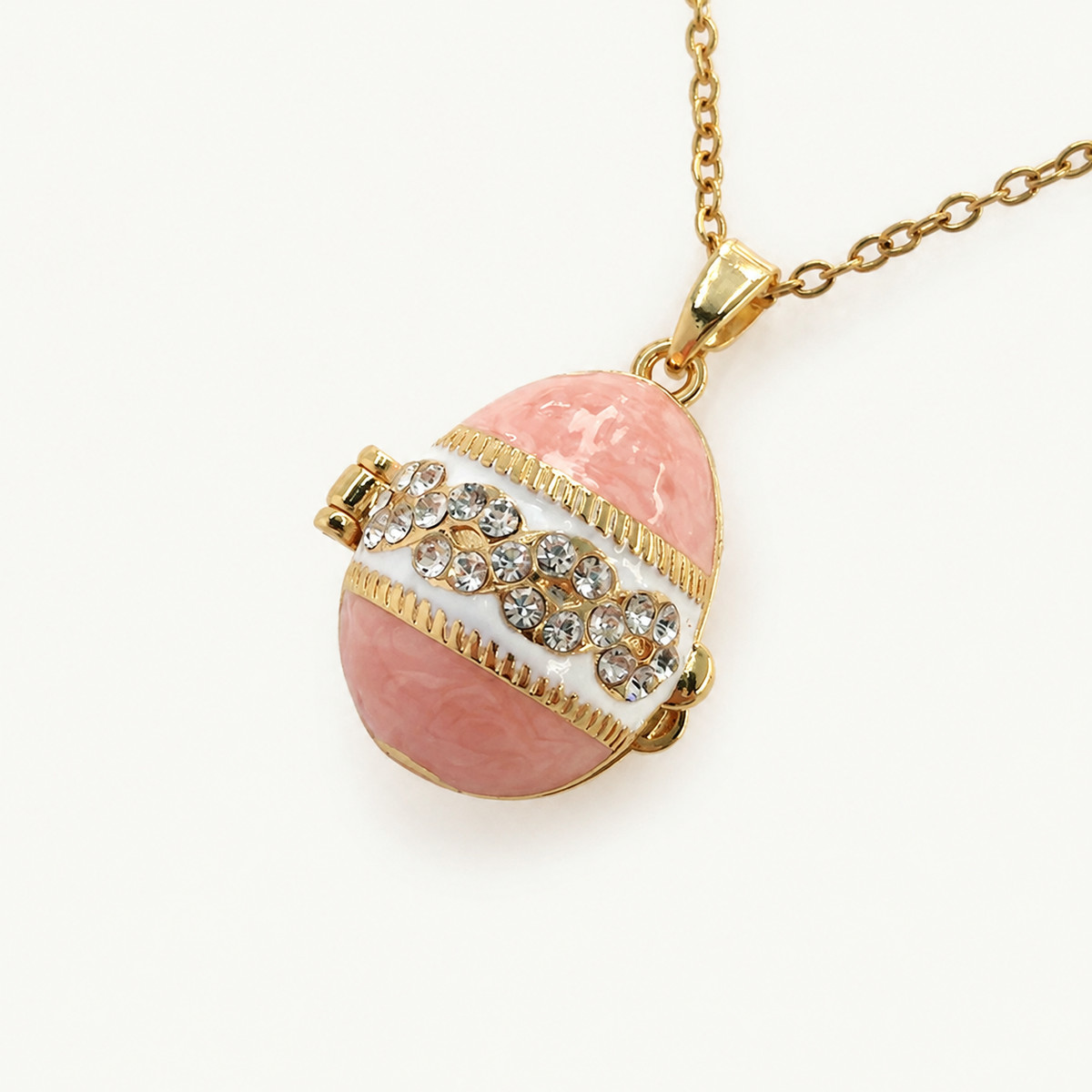 Crystal Band Enamel Faberge Egg Locket Pendant - view 4