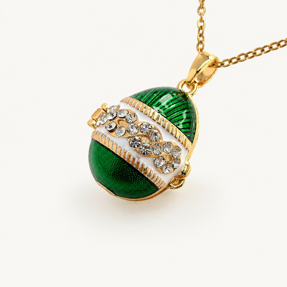 Crystal Band Enamel Faberge Egg Locket Pendant - view 6
