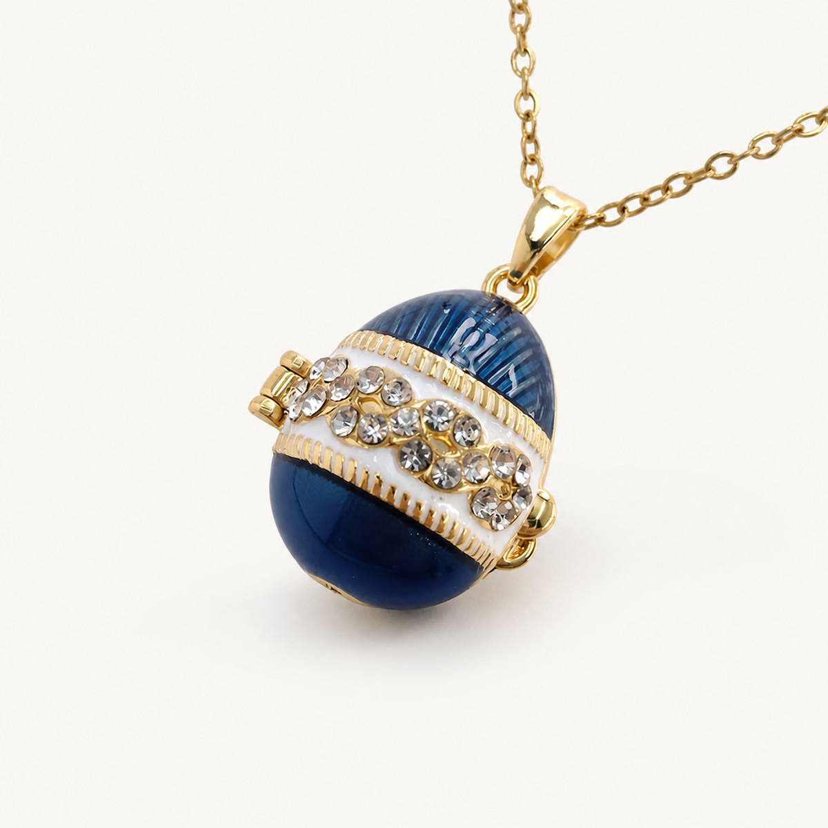Crystal Band Enamel Faberge Egg Locket Pendant - view 7