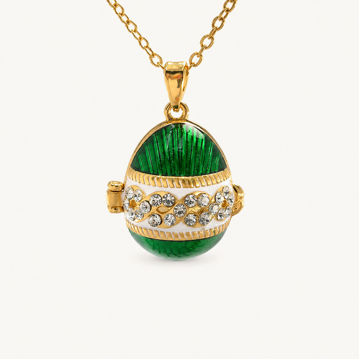 Crystal Band Enamel Faberge Egg Locket Pendant - view 11