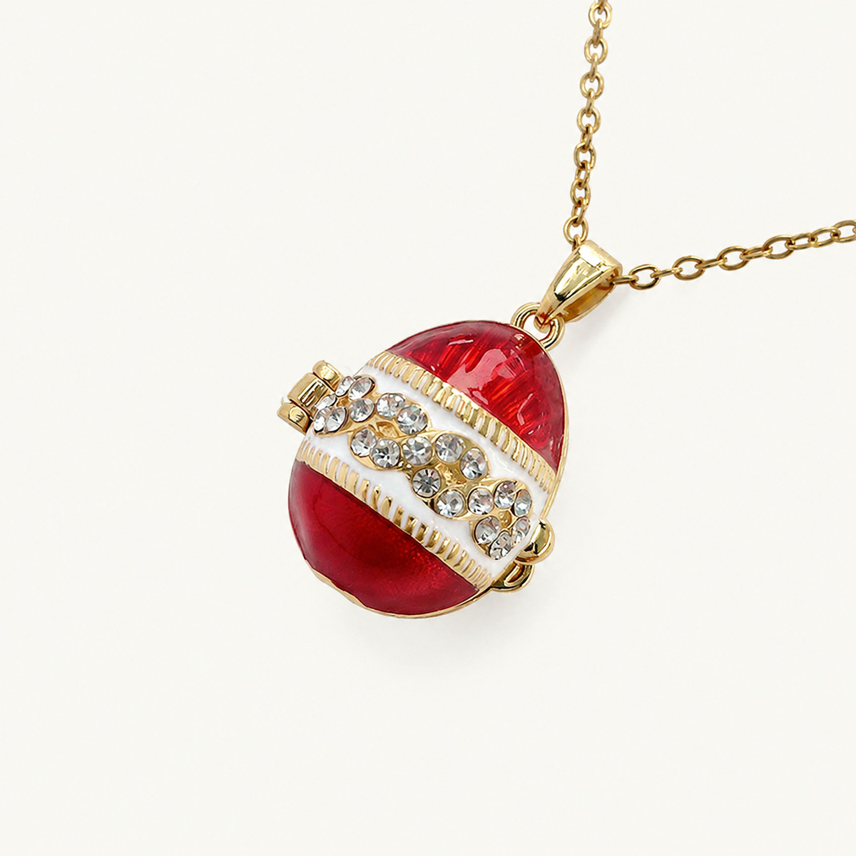 Crystal Band Enamel Faberge Egg Locket Pendant