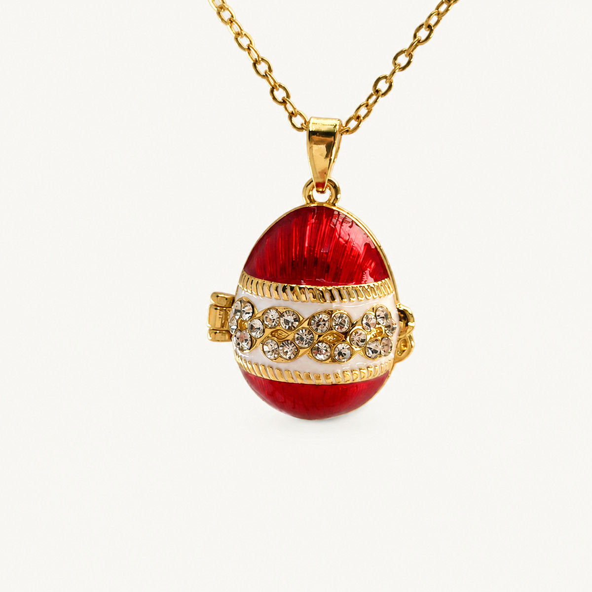 Crystal Band Enamel Faberge Egg Locket Pendant - view 10