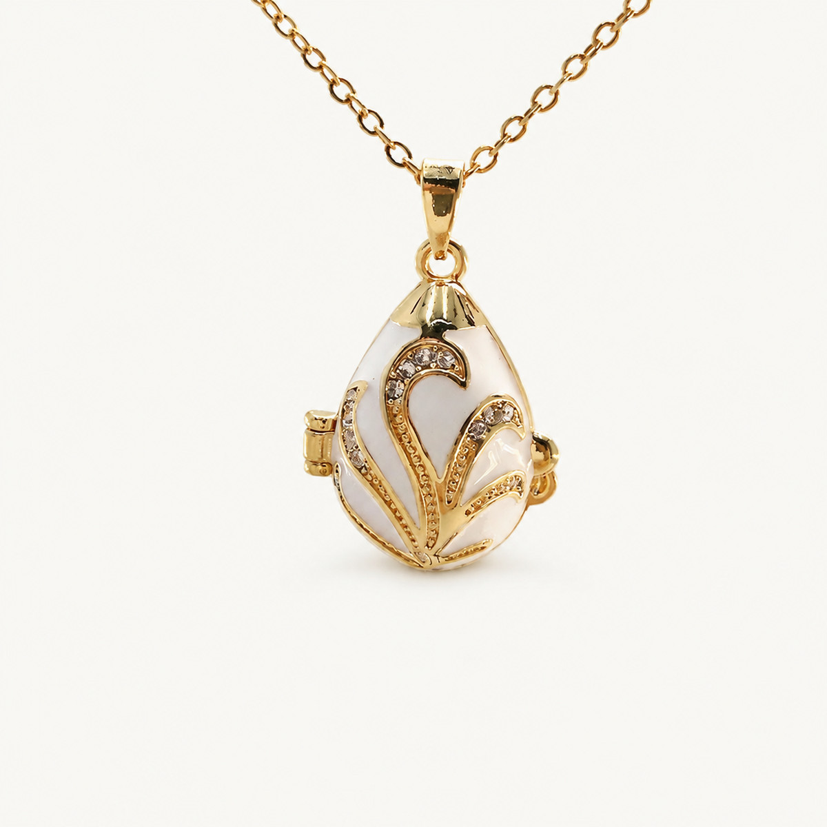 Crystal Leaf Scroll Faberge Egg Locket Pendant - view 2