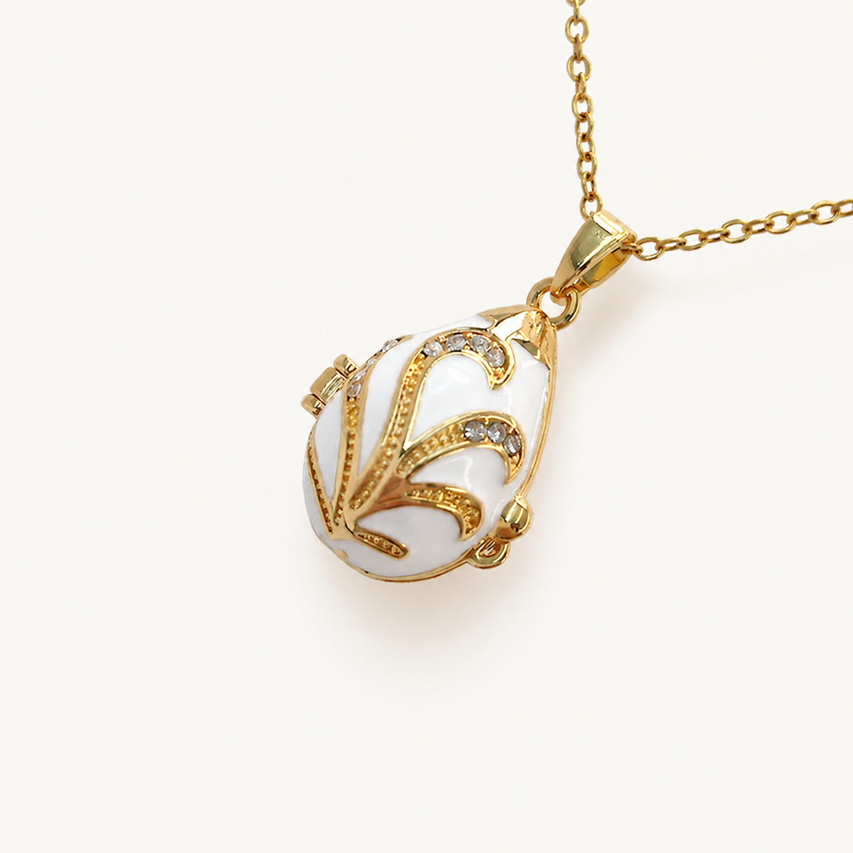 Crystal Leaf Scroll Faberge Egg Locket Pendant - view 3