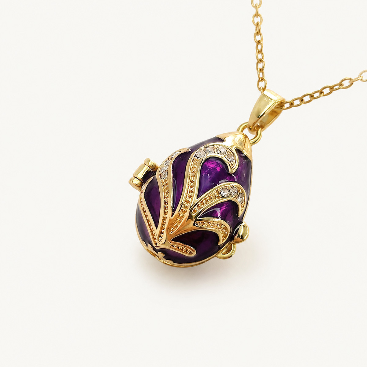 Crystal Leaf Scroll Faberge Egg Locket Pendant - view 4