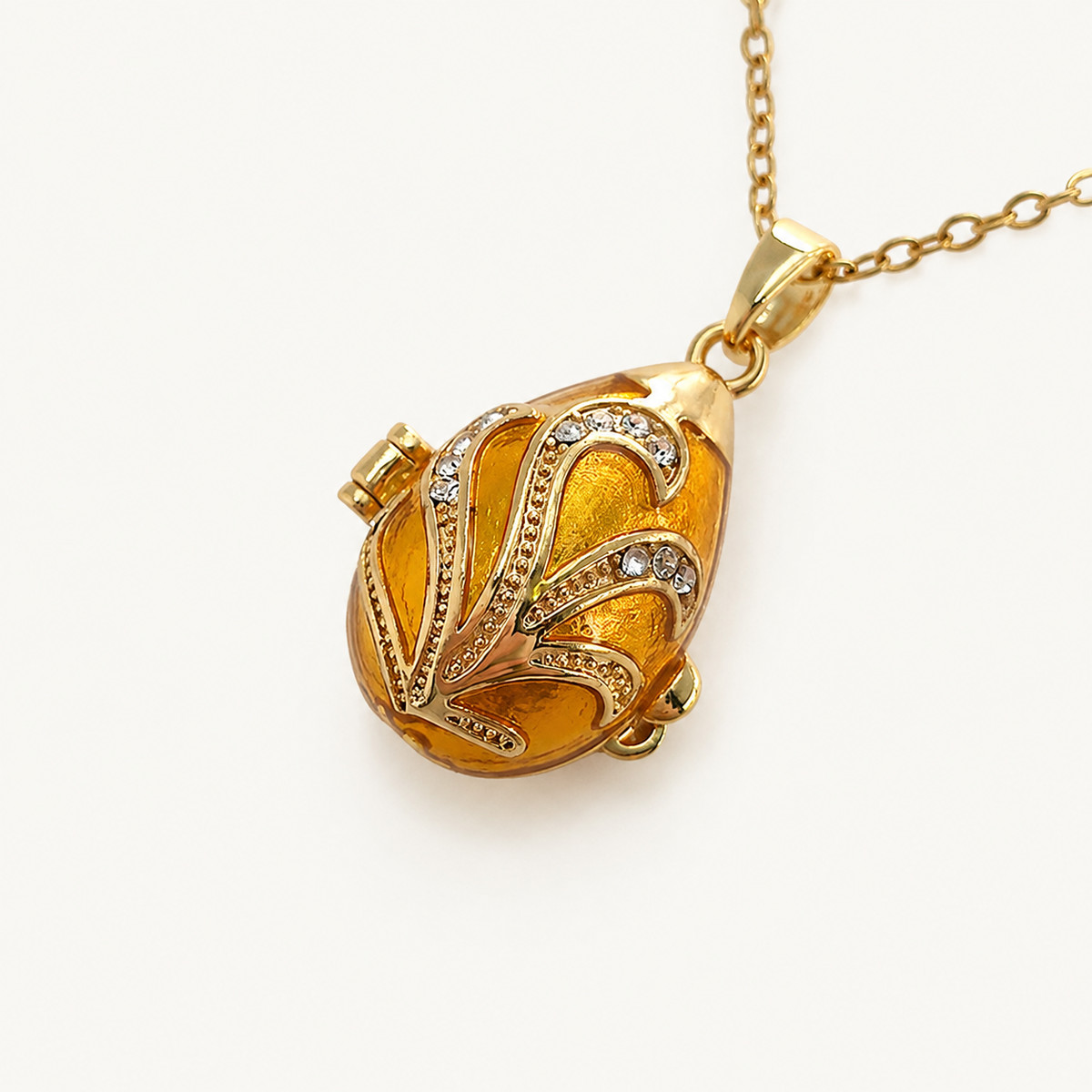 Crystal Leaf Scroll Faberge Egg Locket Pendant - view 5