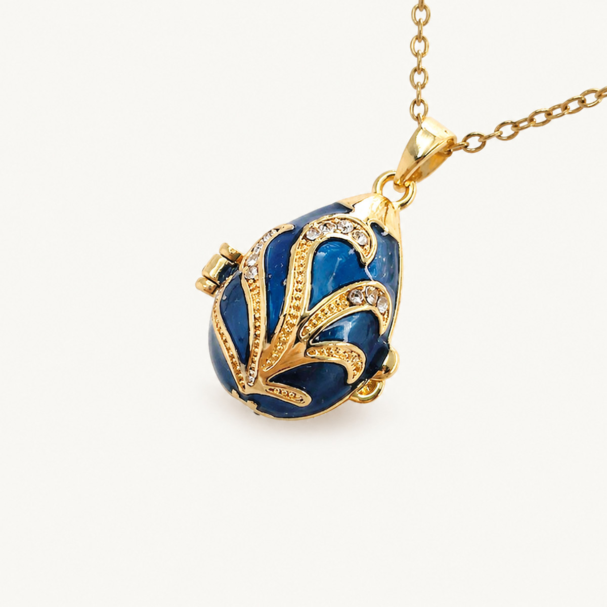 Crystal Leaf Scroll Faberge Egg Locket Pendant - view 6