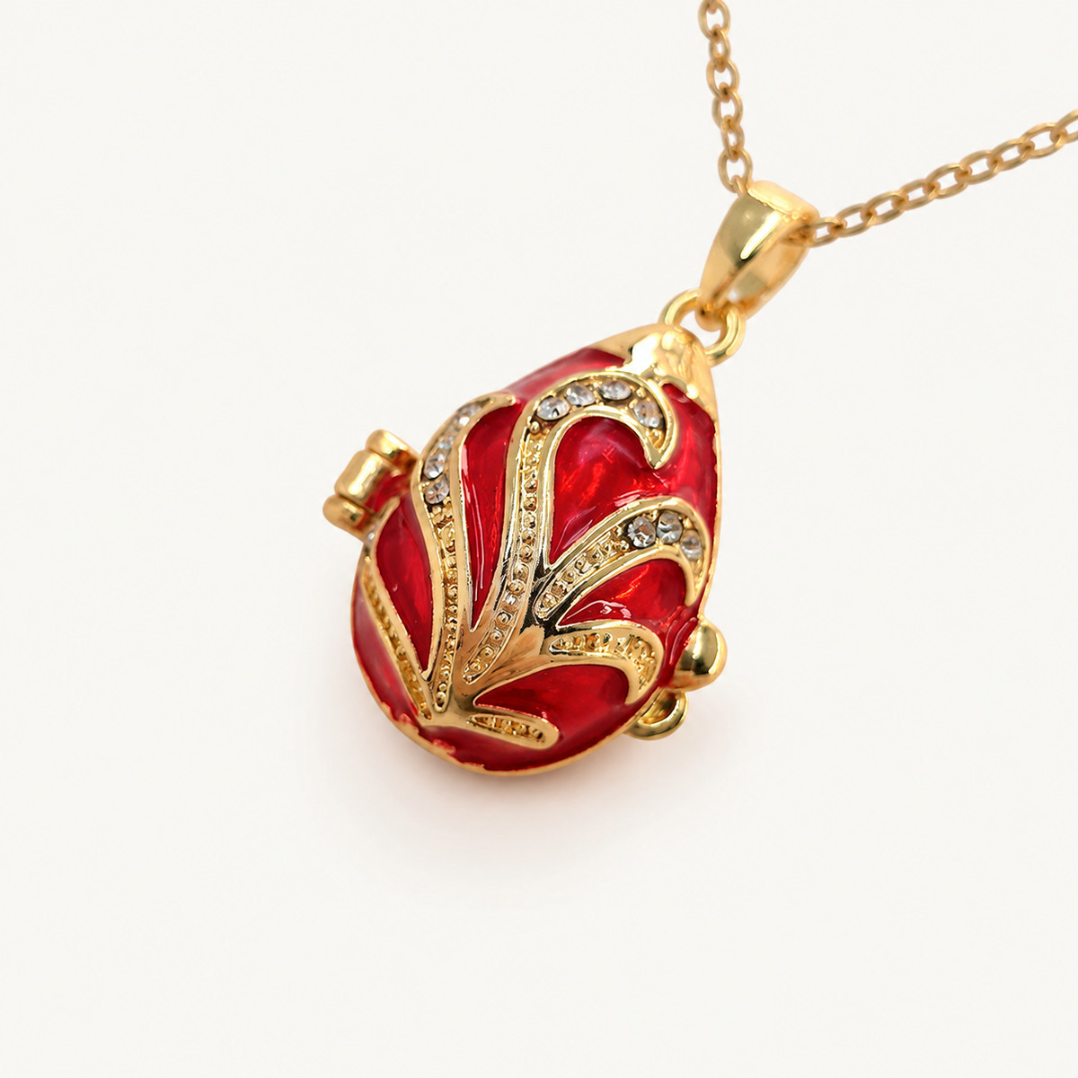 Crystal Leaf Scroll Faberge Egg Locket Pendant - view 8