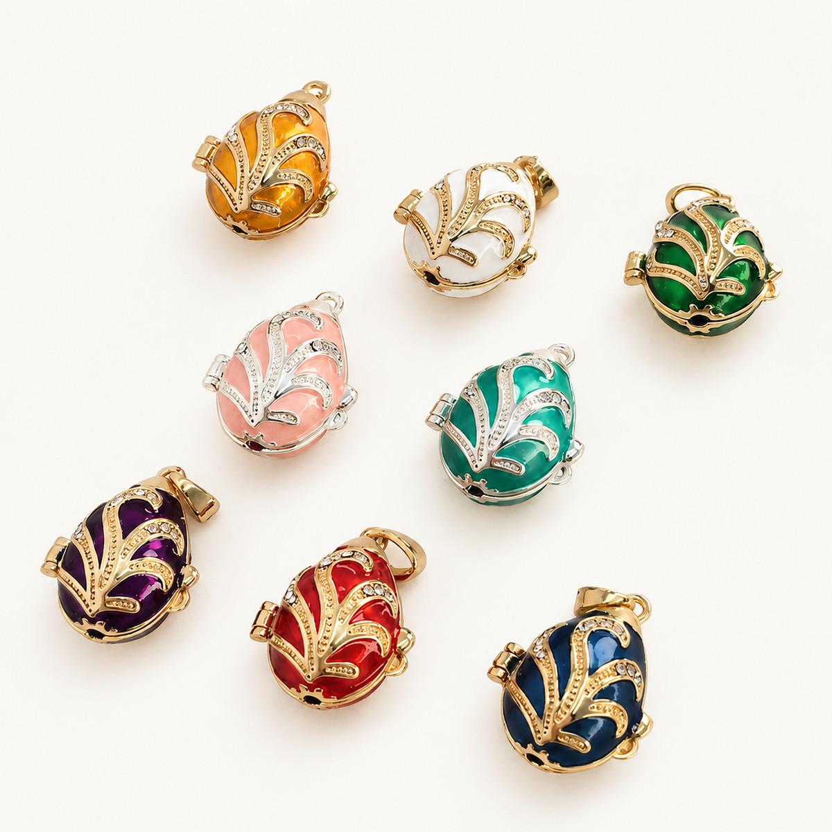 Crystal Leaf Scroll Faberge Egg Locket Pendant - view 9