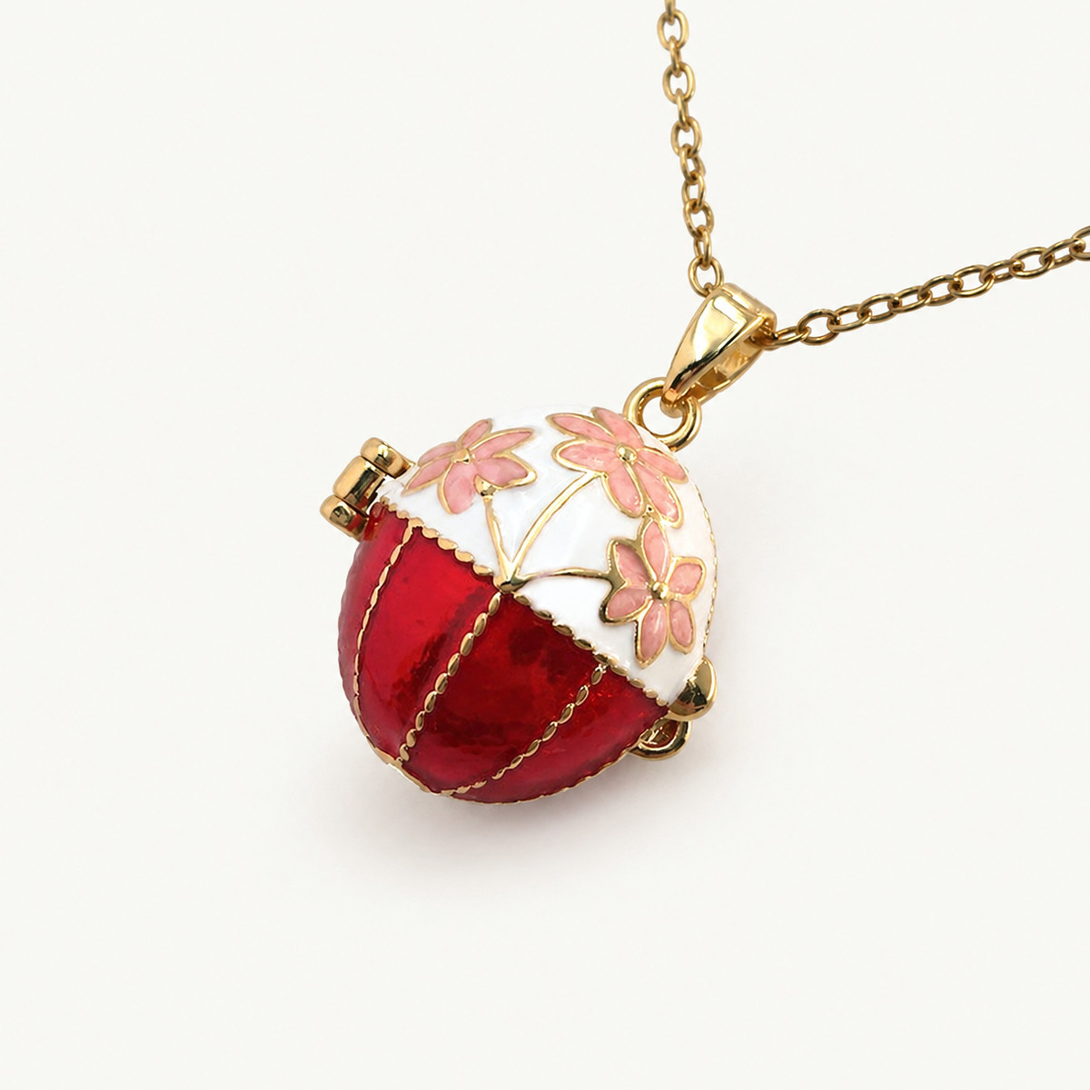 Floral Cap Enamel Faberge Egg Locket Pendant - view 2