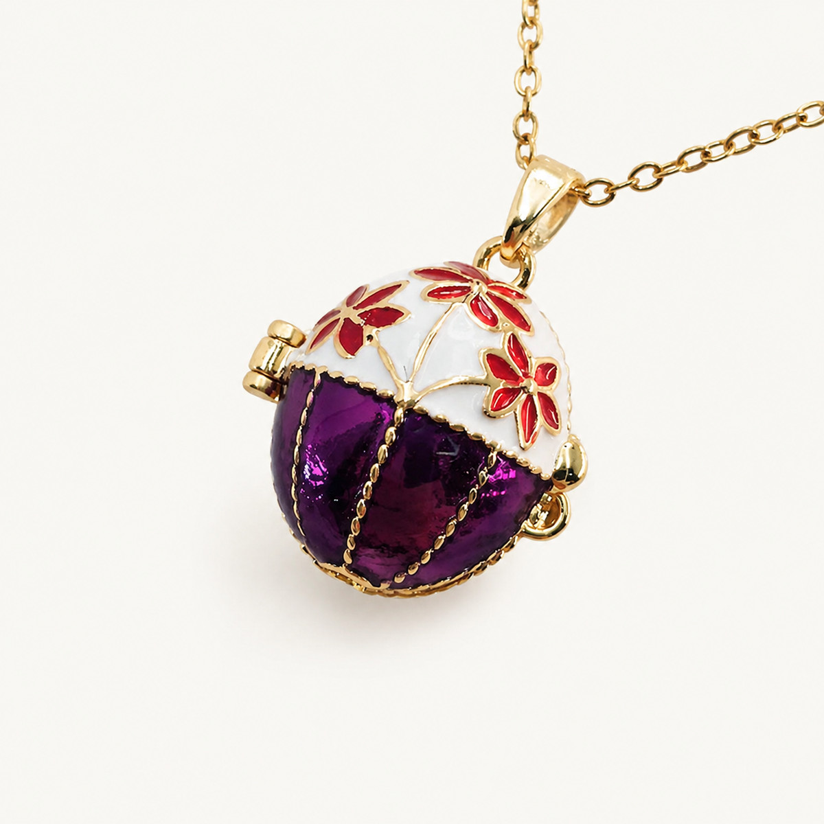 Floral Cap Enamel Faberge Egg Locket Pendant - view 3