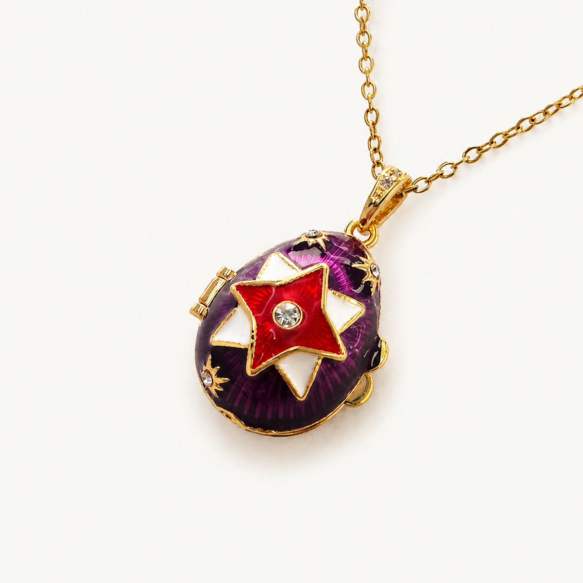 Star Emblem Enamel Faberge Egg Locket Pendant