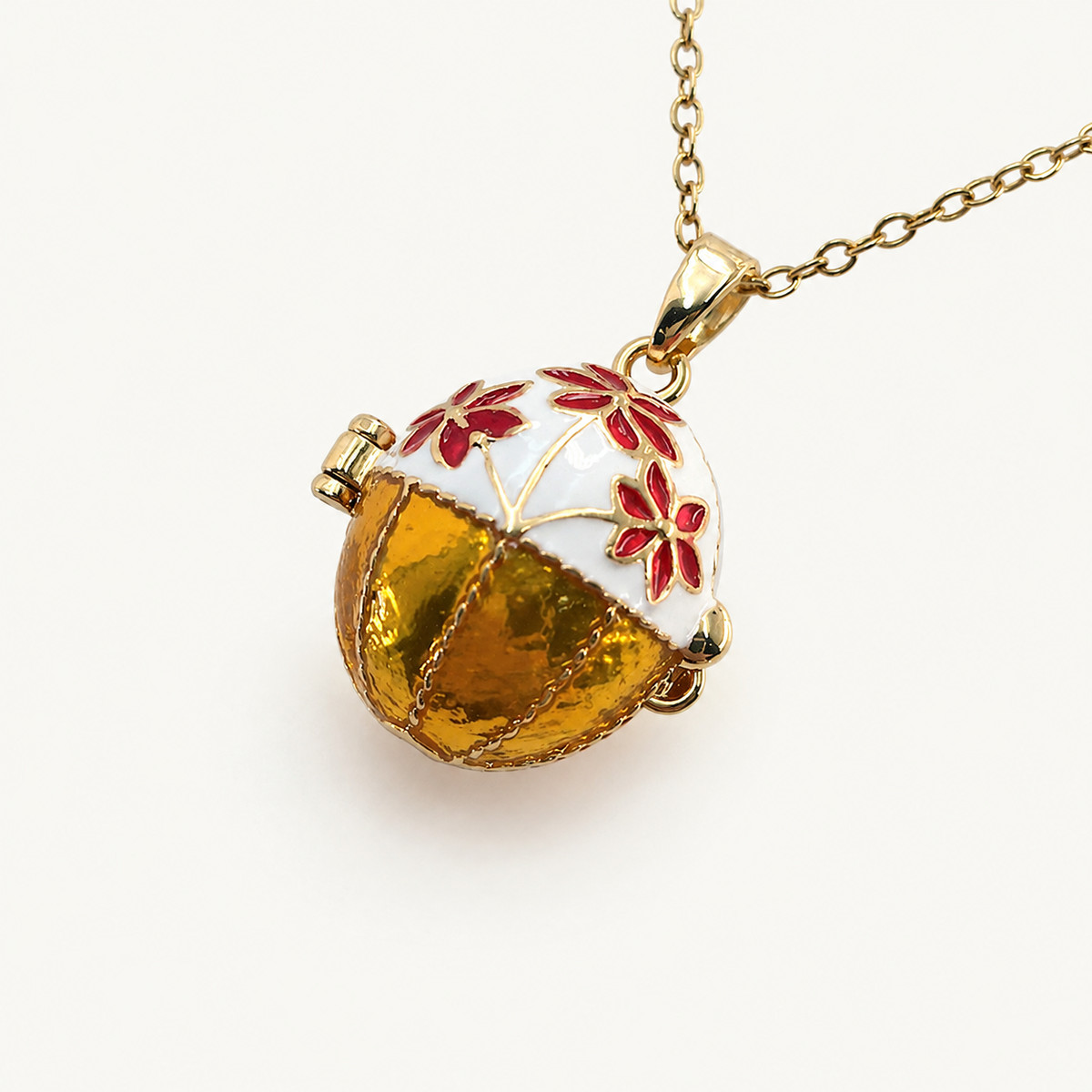 Floral Cap Enamel Faberge Egg Locket Pendant - view 5