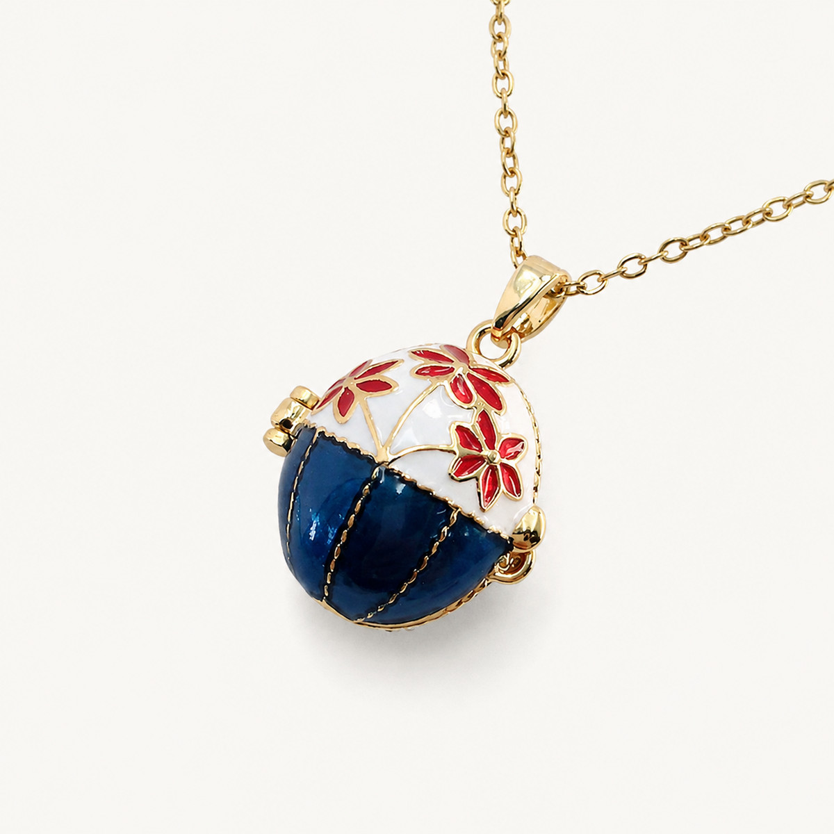 Floral Cap Enamel Faberge Egg Locket Pendant - view 4