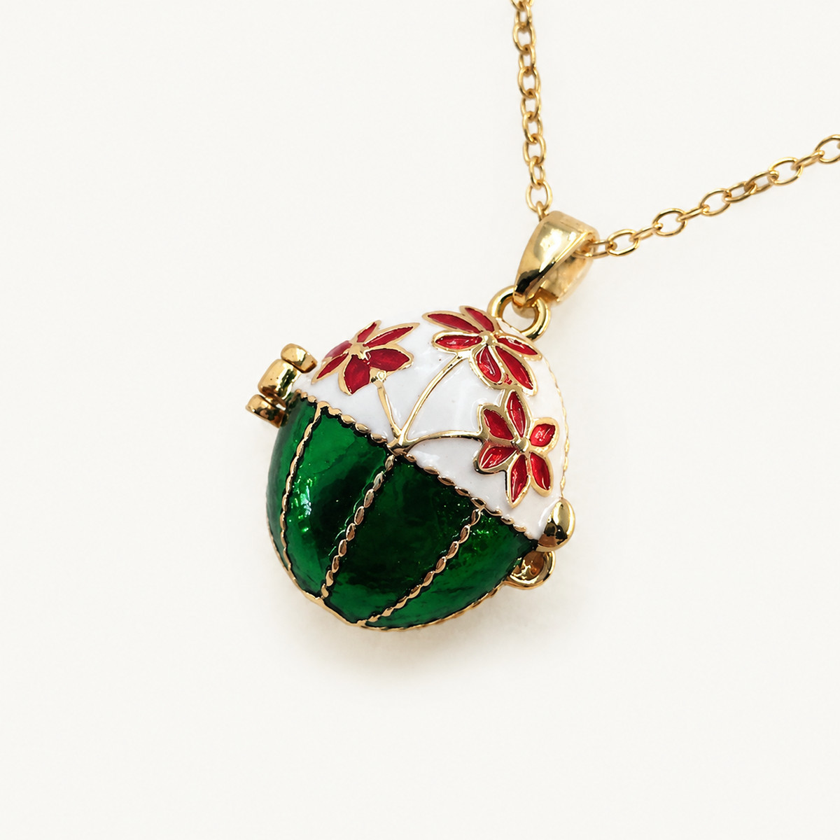 Floral Cap Enamel Faberge Egg Locket Pendant - view 6
