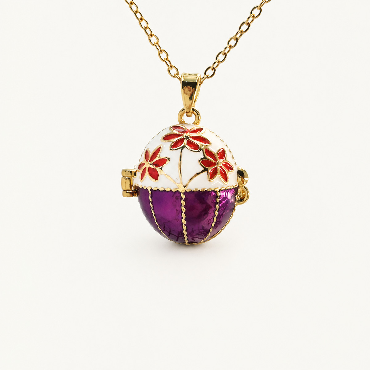 Floral Cap Enamel Faberge Egg Locket Pendant - view 9