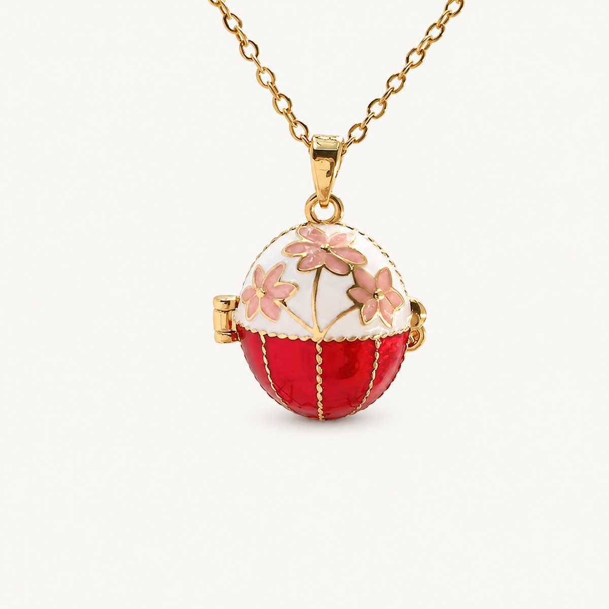 Floral Cap Enamel Faberge Egg Locket Pendant - view 7