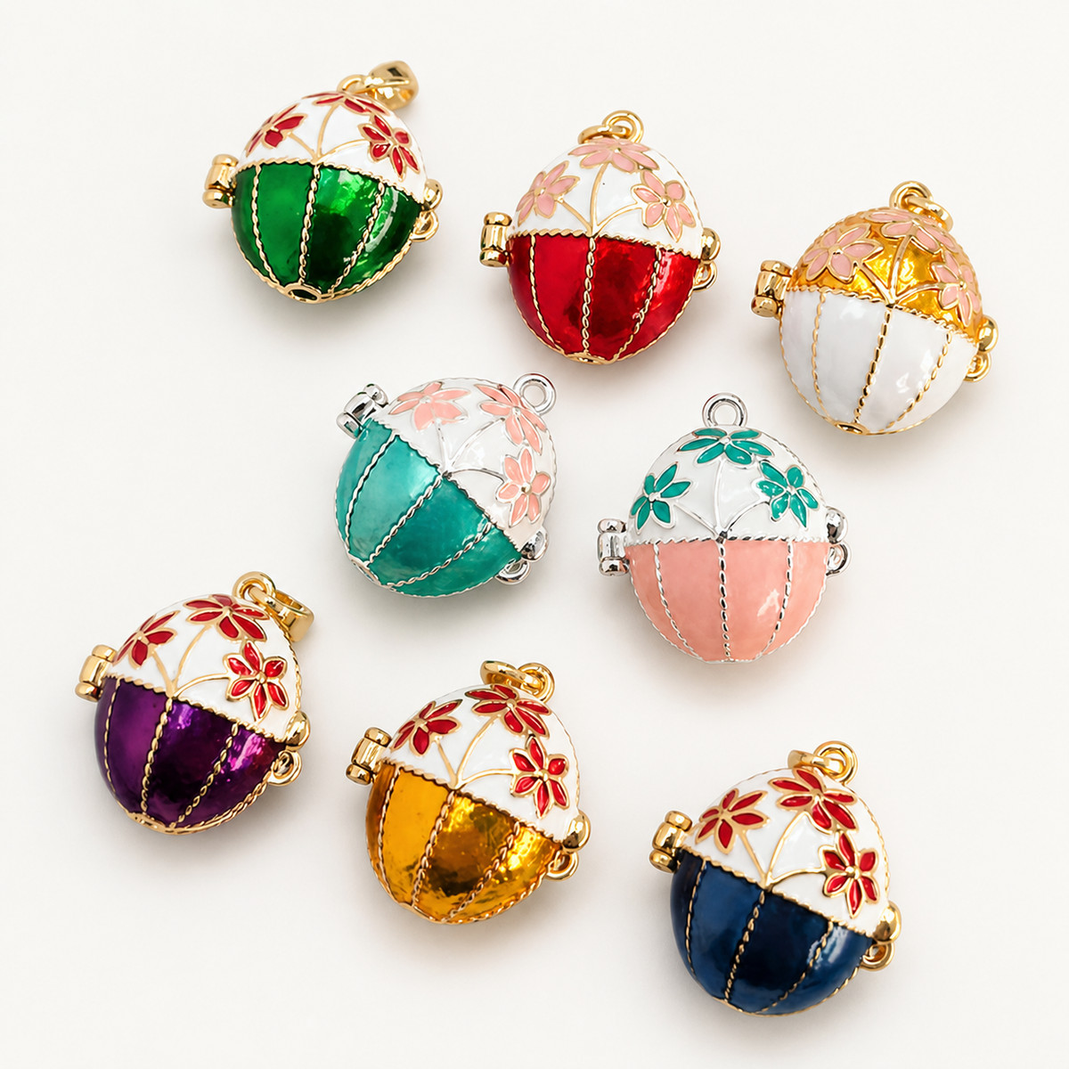 Floral Cap Enamel Faberge Egg Locket Pendant - view 10