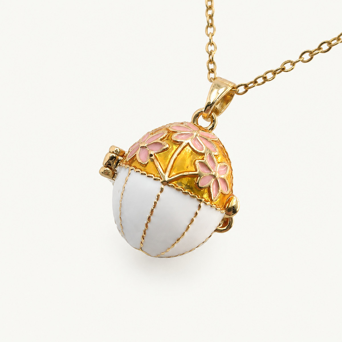 Floral Cap Enamel Faberge Egg Locket Pendant